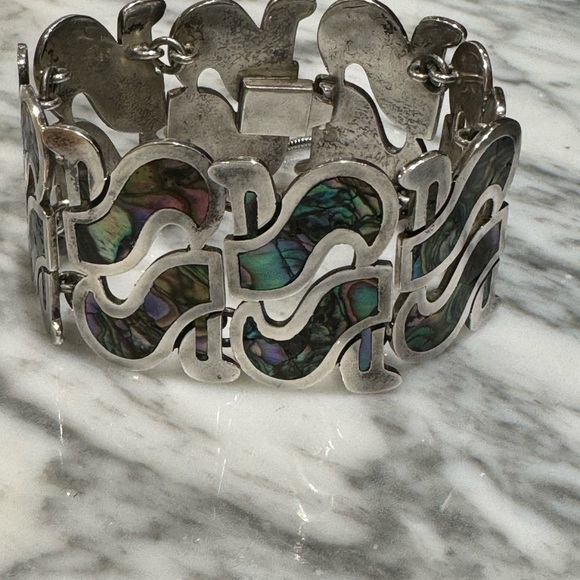 Melicio Rodriguez Taxco Midcentury Sterling Silver Bracelet Abalone Inlay - Picture 3 of 6